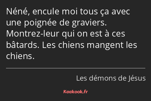 Néné, encule moi tous ça avec une poignée de graviers. Montrez-leur qui on est à ces bâtards. Les…