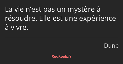 La vie n’est pas un mystère à résoudre. Elle est une expérience à vivre.