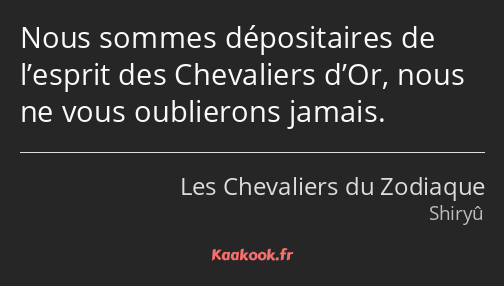 Nous sommes dépositaires de l’esprit des Chevaliers d’Or, nous ne vous oublierons jamais.