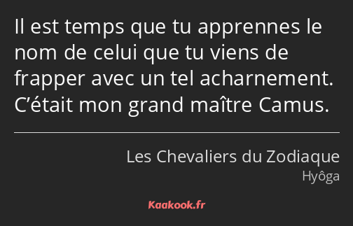 Il est temps que tu apprennes le nom de celui que tu viens de frapper avec un tel acharnement…