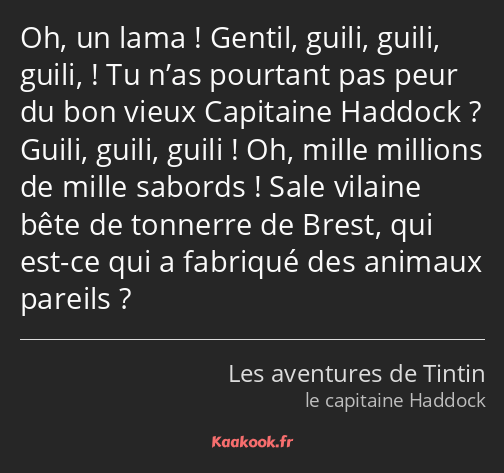 Oh, un lama ! Gentil, guili, guili, guili, ! Tu n’as pourtant pas peur du bon vieux Capitaine…