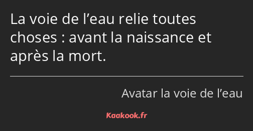 La voie de l’eau relie toutes choses : avant la naissance et après la mort.
