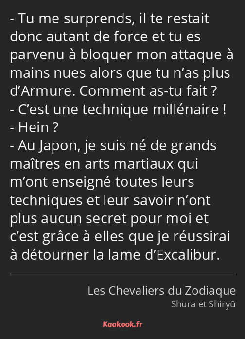 Tu me surprends, il te restait donc autant de force et tu es parvenu à bloquer mon attaque à mains…