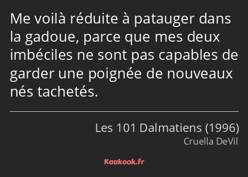 Me voilà réduite à patauger dans la gadoue, parce que mes deux imbéciles ne sont pas capables de…