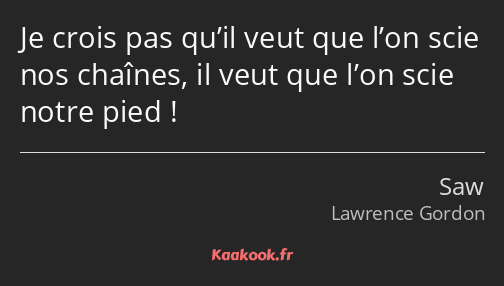 Je crois pas qu’il veut que l’on scie nos chaînes, il veut que l’on scie notre pied !