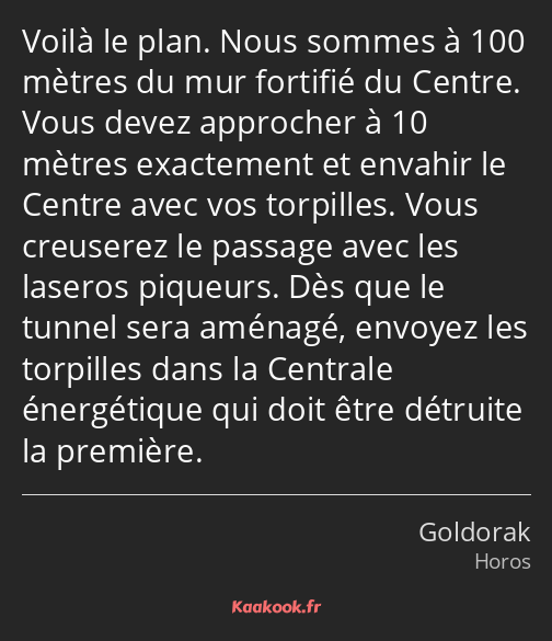 Voilà le plan. Nous sommes à 100 mètres du mur fortifié du Centre. Vous devez approcher à 10 mètres…