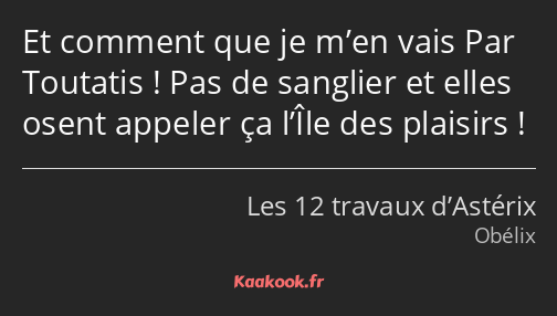 Et comment que je m’en vais Par Toutatis ! Pas de sanglier et elles osent appeler ça l’Île des…
