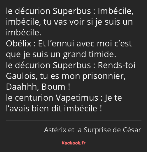 Imbécile, imbécile, tu vas voir si je suis un imbécile. Et l’ennui avec moi c’est que je suis un…