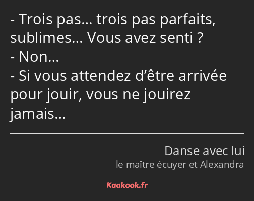 Trois pas… trois pas parfaits, sublimes… Vous avez senti ? Non… Si vous attendez d’être arrivée…