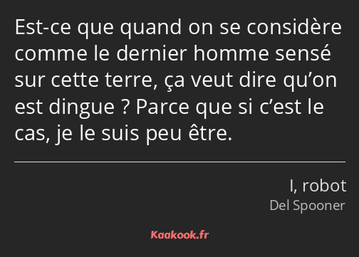 Est-ce que quand on se considère comme le dernier homme sensé sur cette terre, ça veut dire qu’on…