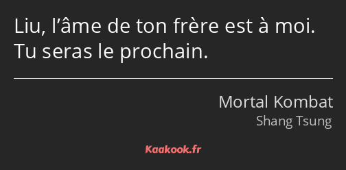 Liu, l’âme de ton frère est à moi. Tu seras le prochain.