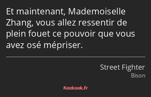 Et maintenant, Mademoiselle Zhang, vous allez ressentir de plein fouet ce pouvoir que vous avez osé…