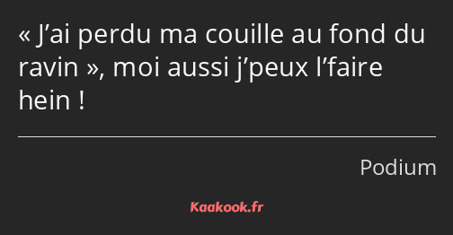 J’ai perdu ma couille au fond du ravin, moi aussi j’peux l’faire hein !