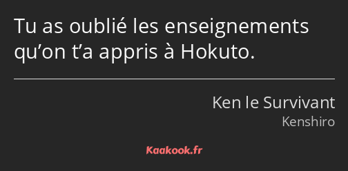 Tu as oublié les enseignements qu’on t’a appris à Hokuto.