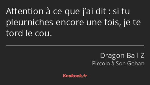 Attention à ce que j’ai dit : si tu pleurniches encore une fois, je te tord le cou.