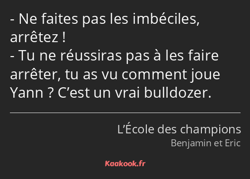 Ne faites pas les imbéciles, arrêtez ! Tu ne réussiras pas à les faire arrêter, tu as vu comment…