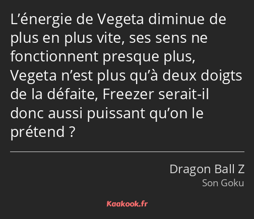 L’énergie de Vegeta diminue de plus en plus vite, ses sens ne fonctionnent presque plus, Vegeta…