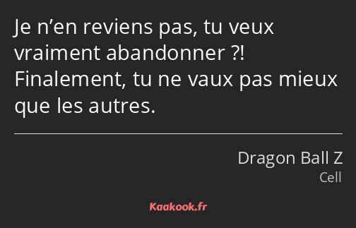 Je n’en reviens pas, tu veux vraiment abandonner ?! Finalement, tu ne vaux pas mieux que les autres.