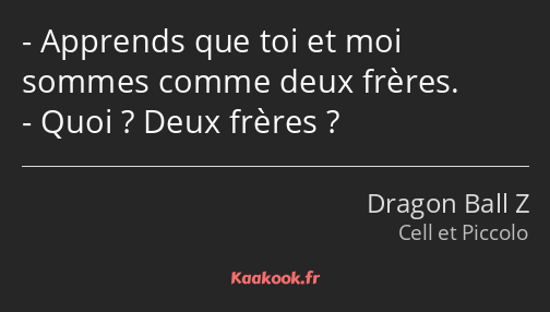 Apprends que toi et moi sommes comme deux frères. Quoi ? Deux frères ?