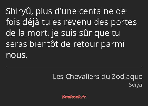 Shiryû, plus d’une centaine de fois déjà tu es revenu des portes de la mort, je suis sûr que tu…