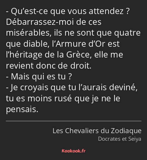 Qu’est-ce que vous attendez ? Débarrassez-moi de ces misérables, ils ne sont que quatre que diable…
