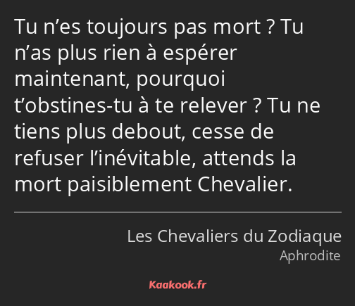 Tu n’es toujours pas mort ? Tu n’as plus rien à espérer maintenant, pourquoi t’obstines-tu à te…