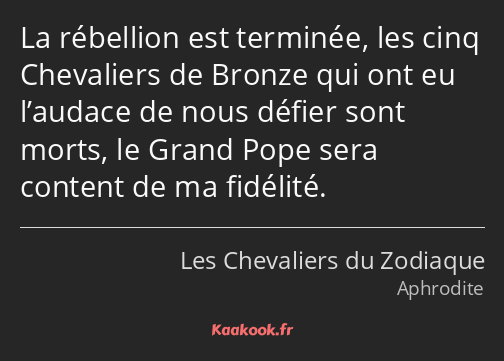La rébellion est terminée, les cinq Chevaliers de Bronze qui ont eu l’audace de nous défier sont…