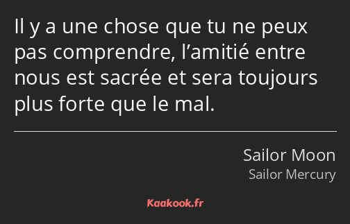 Il y a une chose que tu ne peux pas comprendre, l’amitié entre nous est sacrée et sera toujours…