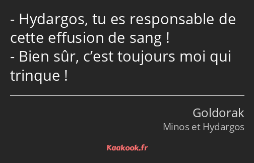 Hydargos, tu es responsable de cette effusion de sang ! Bien sûr, c’est toujours moi qui trinque !