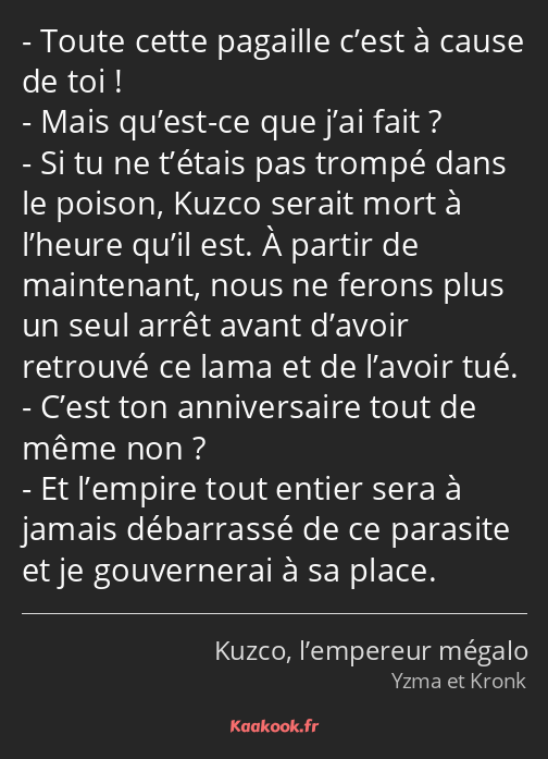 Toute cette pagaille c’est à cause de toi ! Mais qu’est-ce que j’ai fait ? Si tu ne t’étais pas…