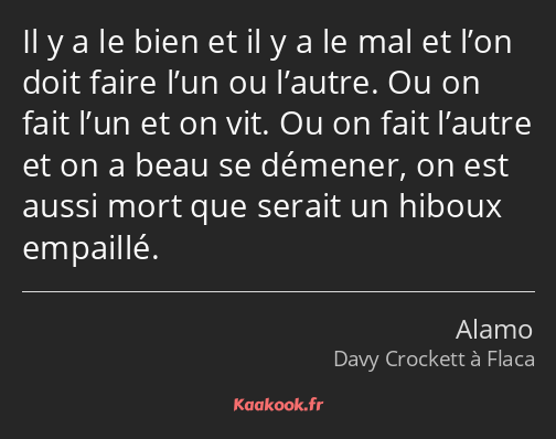 Il y a le bien et il y a le mal et l’on doit faire l’un ou l’autre. Ou on fait l’un et on vit. Ou…