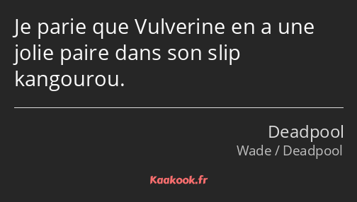 Je parie que Vulverine en a une jolie paire dans son slip kangourou.