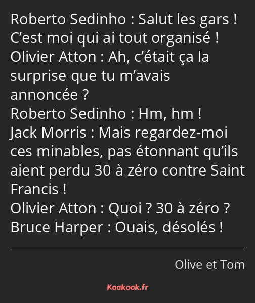Salut les gars ! C’est moi qui ai tout organisé ! Ah, c’était ça la surprise que tu m’avais…