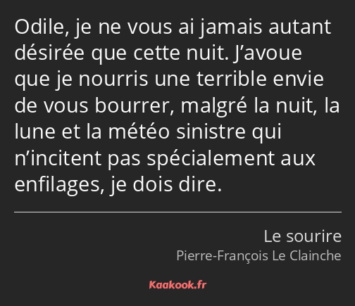 Odile, je ne vous ai jamais autant désirée que cette nuit. J’avoue que je nourris une terrible…