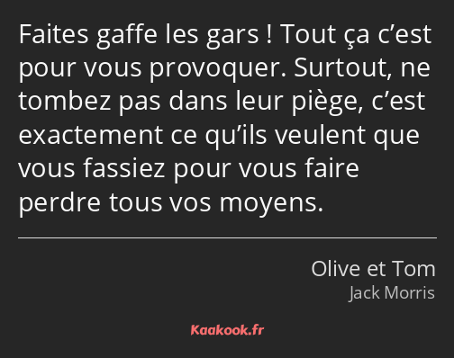 Faites gaffe les gars ! Tout ça c’est pour vous provoquer. Surtout, ne tombez pas dans leur piège…
