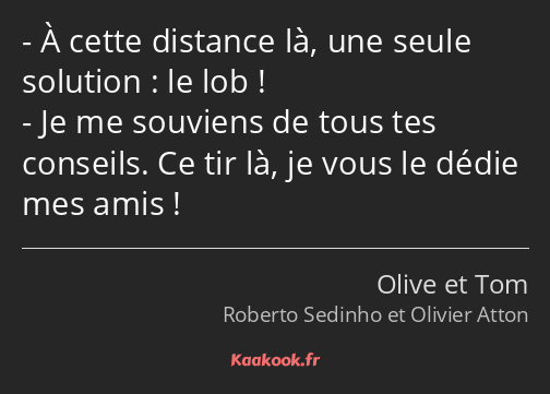 À cette distance là, une seule solution : le lob ! Je me souviens de tous tes conseils. Ce tir là…