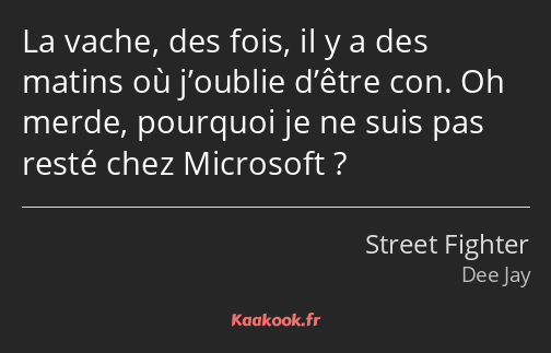 La vache, des fois, il y a des matins où j’oublie d’être con. Oh merde, pourquoi je ne suis pas…