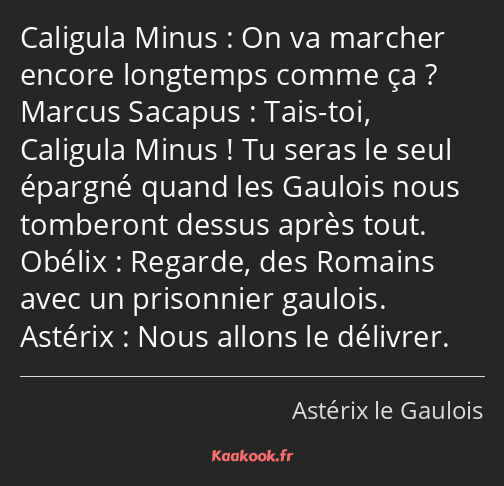 On va marcher encore longtemps comme ça ? Tais-toi, Caligula Minus ! Tu seras le seul épargné quand…