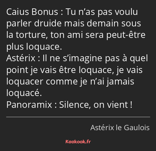 Tu n’as pas voulu parler druide mais demain sous la torture, ton ami sera peut-être plus loquace…