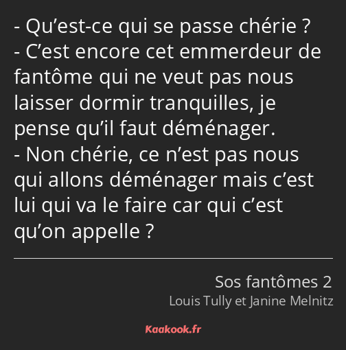 Qu’est-ce qui se passe chérie ? C’est encore cet emmerdeur de fantôme qui ne veut pas nous laisser…