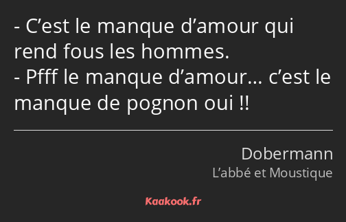 C’est le manque d’amour qui rend fous les hommes. Pfff le manque d’amour… c’est le manque de pognon…