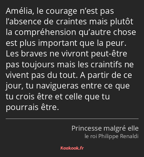 Amélia, le courage n’est pas l’absence de craintes mais plutôt la compréhension qu’autre chose est…