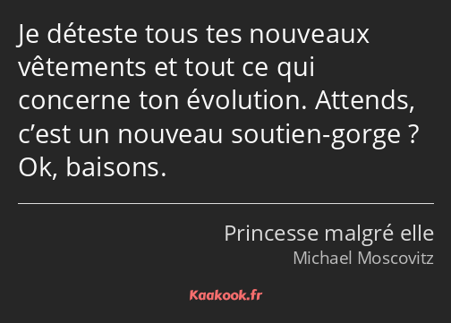 Je déteste tous tes nouveaux vêtements et tout ce qui concerne ton évolution. Attends, c’est un…