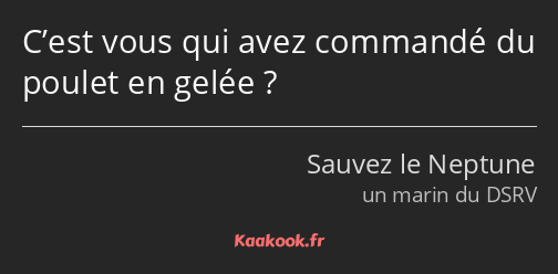 C’est vous qui avez commandé du poulet en gelée ?
