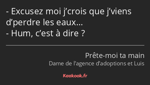 Excusez moi j’crois que j’viens d’perdre les eaux… Hum, c’est à dire ?