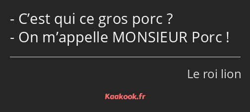 C’est qui ce gros porc ? On m’appelle MONSIEUR Porc !