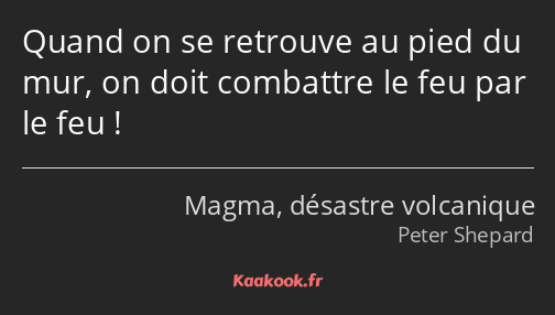 Quand on se retrouve au pied du mur, on doit combattre le feu par le feu !