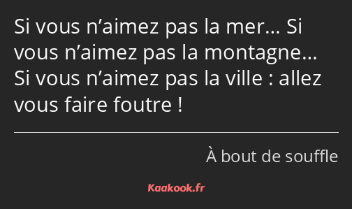 Si vous n’aimez pas la mer… Si vous n’aimez pas la montagne… Si vous n’aimez pas la ville : allez…