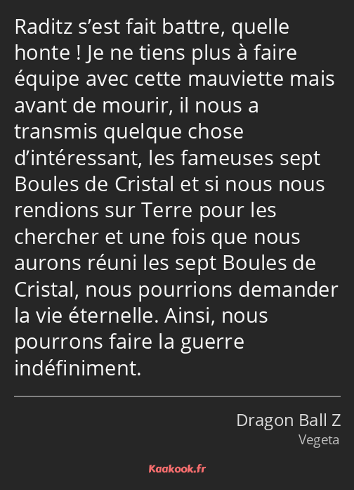 Raditz s’est fait battre, quelle honte ! Je ne tiens plus à faire équipe avec cette mauviette mais…