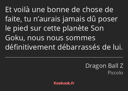 Et voilà une bonne de chose de faite, tu n’aurais jamais dû poser le pied sur cette planète Son…